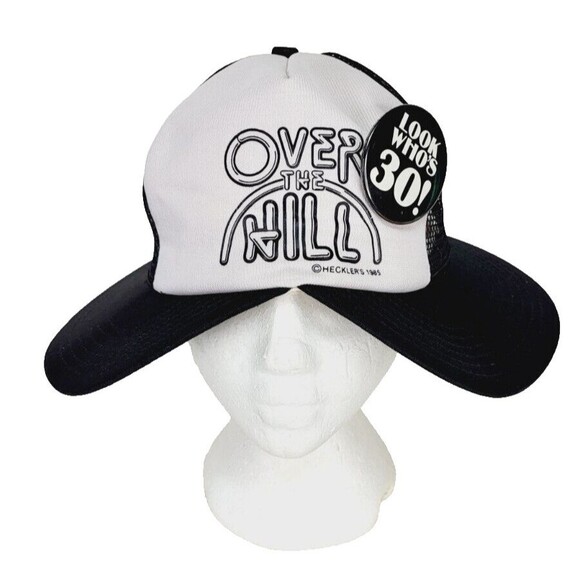 Vintage 80s Hecklers Double Bill "Over The Hill Look Who's 30" Mesh Trucker Hat - Picture 1 of 10
